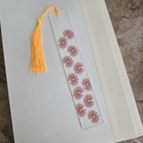 Floral Bookmark with Yellow Tassel Handmade - Picture 1 of 3